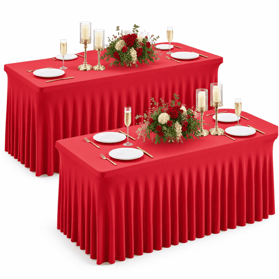 Layout Of Ruffle 2 Pack Red Spandex Table Clothes For 4 Foot Rectangle Tables 4ft ...