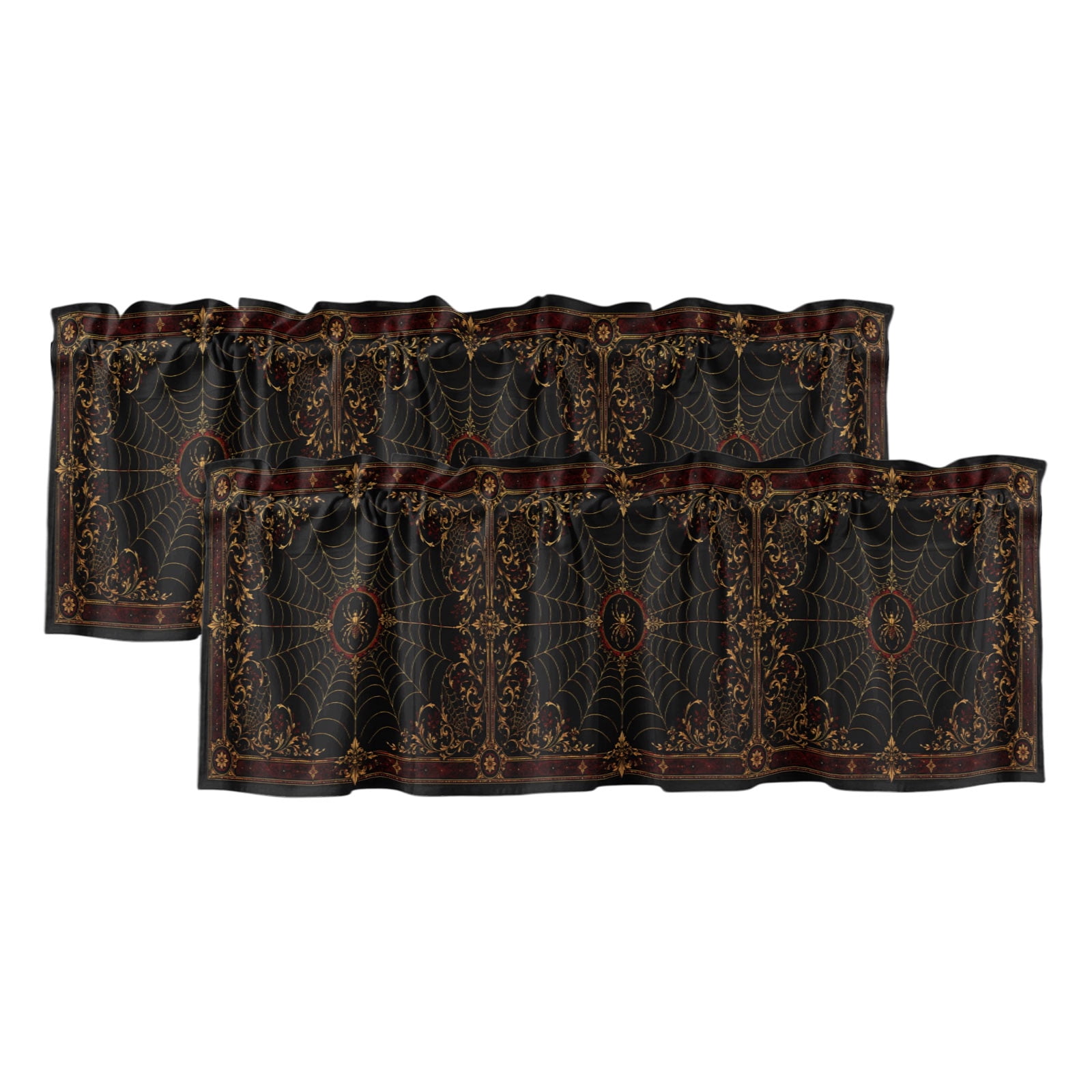 2 Pack Red Spiders Valance for Window Vintage Brown Gold Web Insects ...