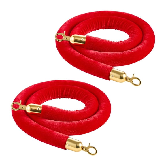 2 Pack Red Stanchion Ropes 5 ft Crowd Control Barrier with Heavy Duty Metal Clasps Queue Line Rope for Hotels Theaters Events