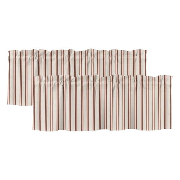 2 Pack Red Ticking Stripe Valance for Window Minimalist Vertical Lines Khaki Kitchen Valance Rod Pocket Short Curtain Topper Decorative Window Treatment for Living Room Bedroom 42"x12"