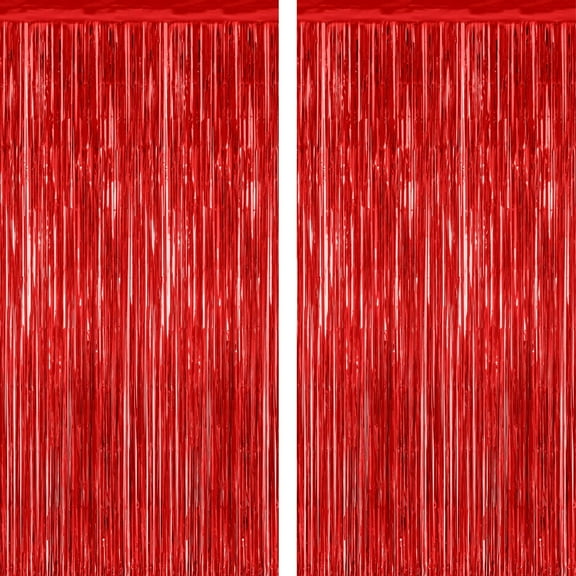 2 Pack Red Tinsel Backdrop, 3.28 FT x 6.56 FT Fringe Curtains, Red Foil Tinsel Party Streamer Backdrop Curtains, Wedding Photo Backdrop Party Decorations for Wedding Anniversaries