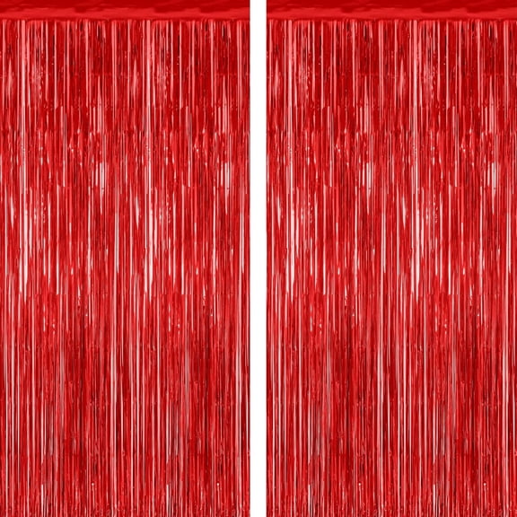 2 Pack Red Tinsel Backdrop, 3.28 FT x 7.05 FT Fringe Curtains, Red Foil Streamer Backdrop for Valentine's Day, Wedding, Anniversary Party Decorations