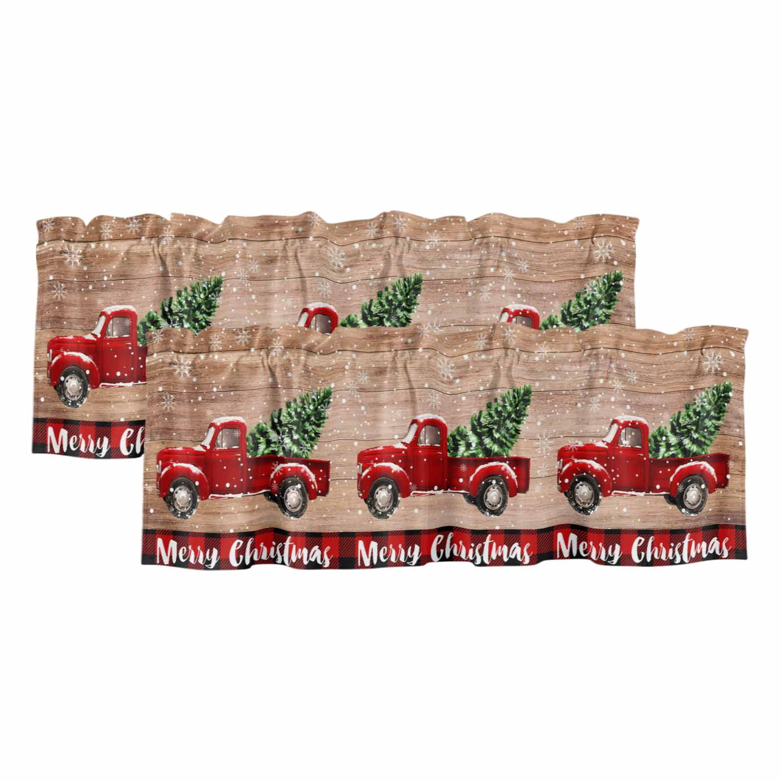 2 Pack Red Truck Christmas Valances for Windows Bedroom Living Room ...