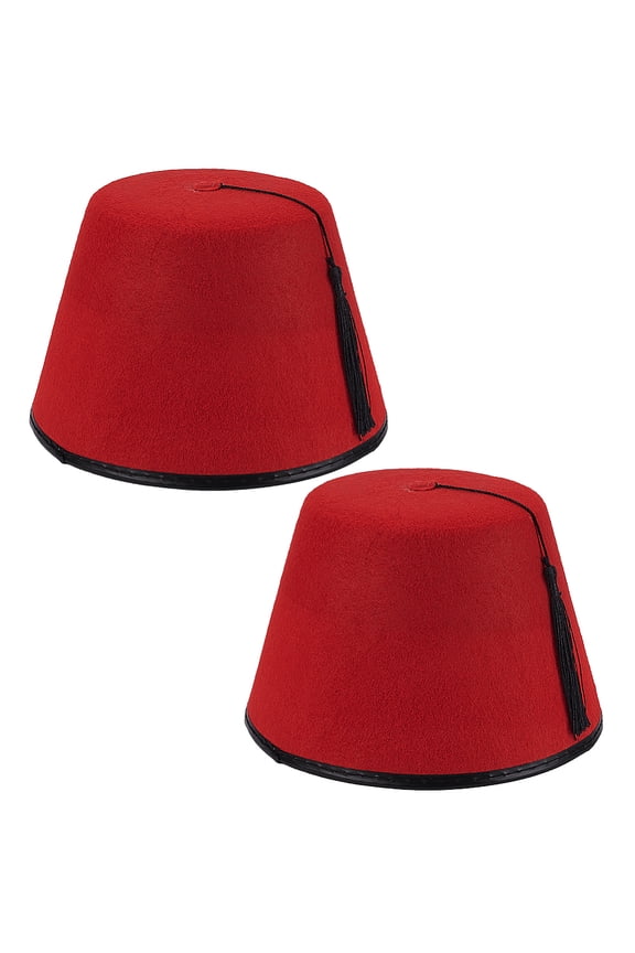 2 Pack Red Turkish Fez Hat Felt Polyester Material with Black Tassel Traditional Moroccan Hat for Themed Parties Costumes and Cultural Events DIY