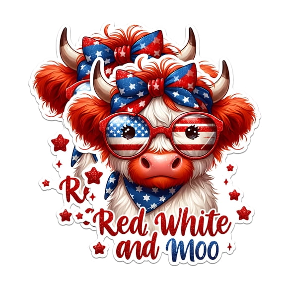 (2 Pack) Red White and Moo Magnets - Cute Cow Magnets - Patriotic Magnets July 4th - American Pride Kitchen Decor- 5" On Longest Side - for Fridges, Toolboxes, Cars - Made in USA - MAG2718