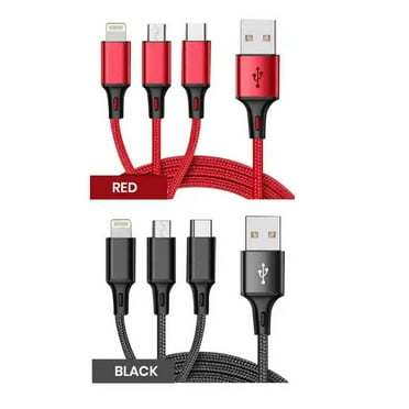 2 Pack Red and Black 4FT 3 IN 1 Multi Charging CablePhone Connector USB Universal Charger Cord Adapter