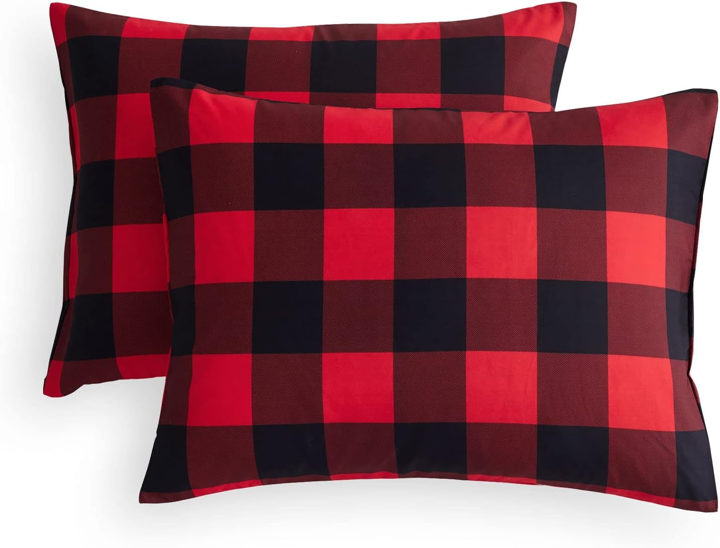 2Pack Red and Black Plaid Pillow Cases Buffalo Check Gingham Checker