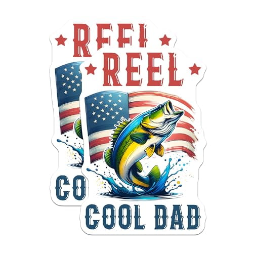 (2 Pack) Reel Cool Dad Magnets - Fishing Magnets - American Flag - Father's Day - USA Flag - 5" On Longest Side - for Cars, Refrigerators, Toolboxes, Lockers - Made in USA BMCS3232