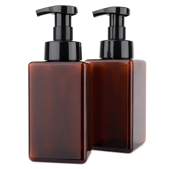 2 Pack Refillable Foaming Soap Dispenser, 15Oz Foam Liquid Hand Soap Empty Pump Bottle Container, Brown 450Ml