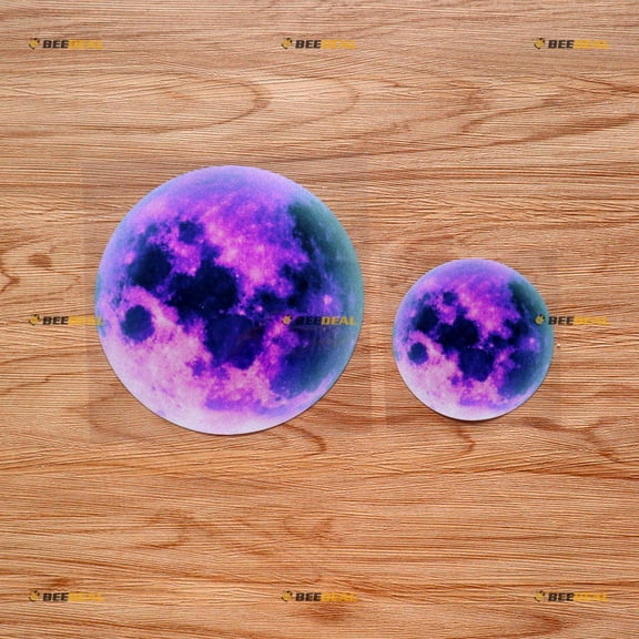 2 Pack Reflective, 3 Inches, 5 Inches - Purple Full Moon Sticker Decal Vinyl - for Car Boat Laptop Cup