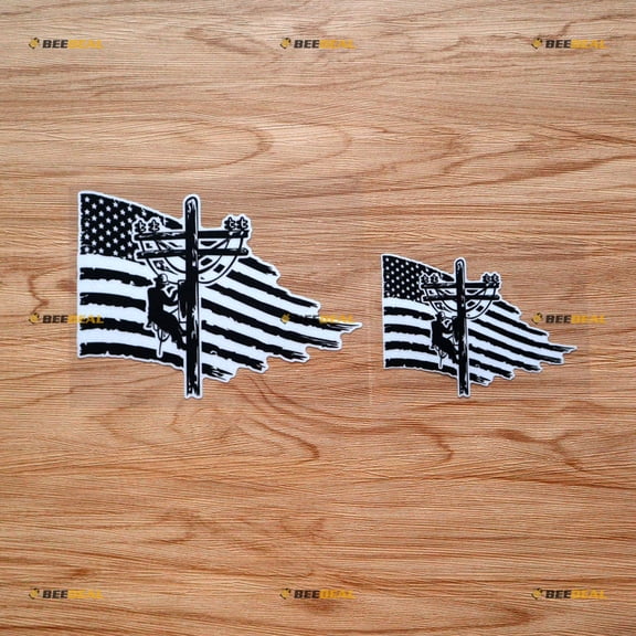 2 Pack Reflective, 4 Inches, 6 Inches - Lineman American Flag Electrical Power Line Pole Sticker Decal Vinyl Black Distressed Tattered 03203a - for Car Boat Laptop White Background
