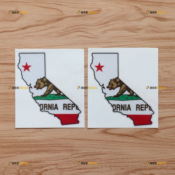 2 Pack Reflective, 4 Inches - California Map Flag Bear Cali Outline Decal Sticker Vinyl - for Car Boat Laptop 05081