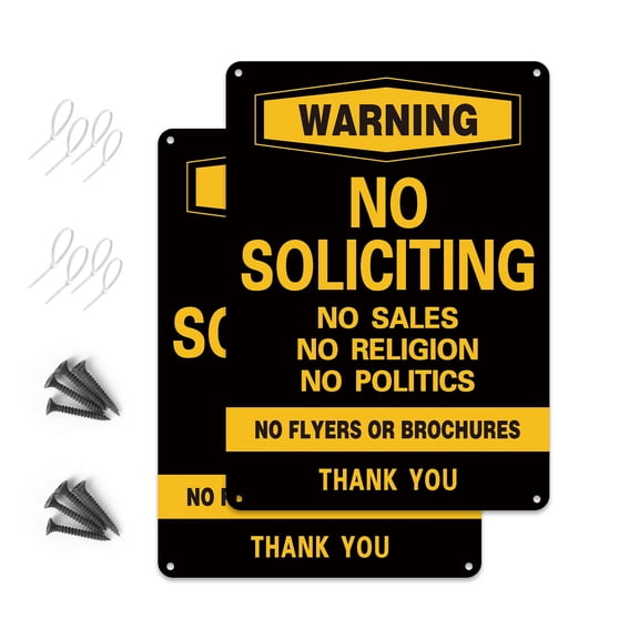 2-Pack Reflective Aluminum No Soliciting Sign, 9.8x7.1 Inch, No Sales Religion Politics Flyers Warning