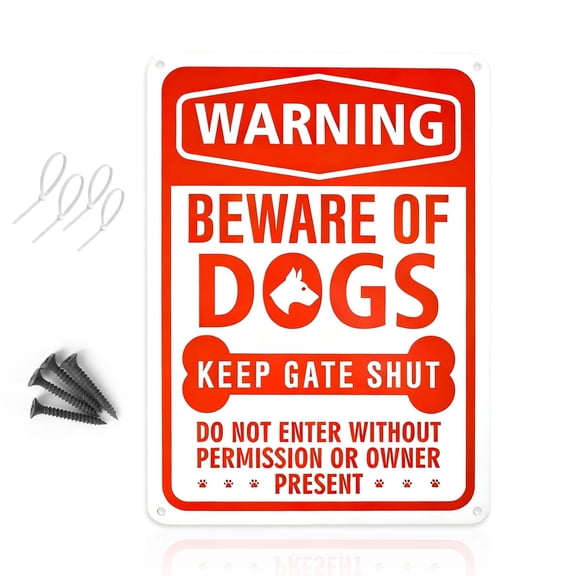 Reflective Beware of Dog Sign 10"x7" Aluminum Metal, Weatherproof Warning Signs for Fence, Yard & Gate(Red)