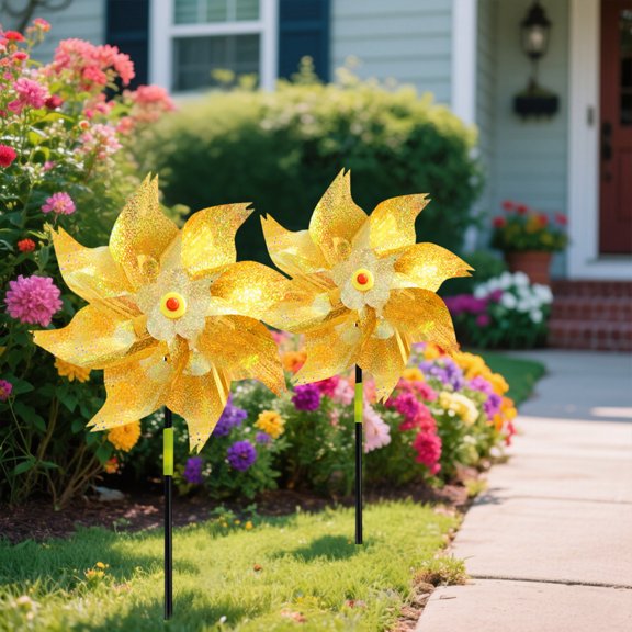 2 Pack Reflective Bird Deterrent Windmill Sparkling Garden Stake For Courtyard Terrace Farm (21.7 Inches)