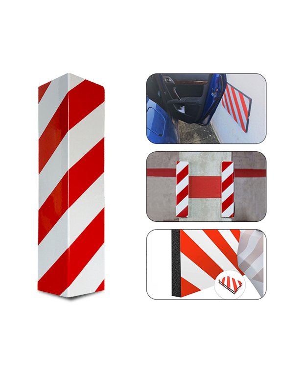 2 Pack Reflective Garage Wall Corner Guards, Self-Adhesive Foam Bumper Protectors - High Visibility Warning Stripes for Car Parking Safety(16 Inch,Red/White )