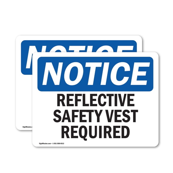 (2 Pack) Reflective Safety Vest Required OSHA Notice Sign 5 Inch X 3.5 Inch Vinyl Label Decal Sticker Weather Resistant, UV Protected for Workplace, Business, and Construction Site,