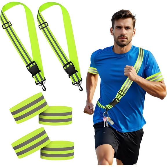 2-Pack Reflective Vest with 4 Bands, Safety Vest Running Gear for Men, Women, and Children | Adjustable Vest for Night Walking, Cycling, Hiking, Jogging