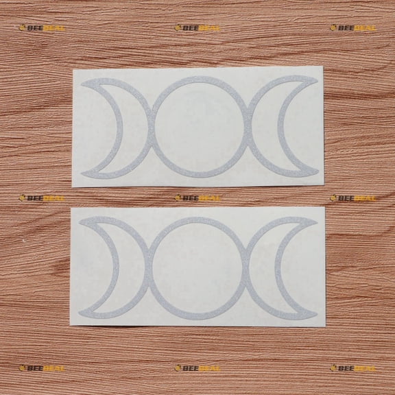 2 Pack Reflective White, 4 Inches - Triple Moon Symbol Decal Sticker Vinyl Pagan Wiccan Goddess - for Car Boat Laptop Window No Background