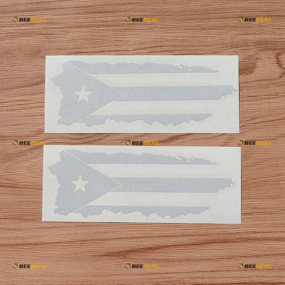 2 Pack Reflective White, 6 Inches - Puerto Rico Map Flag Decal Sticker Vinyl Puerto Rican - for Car Boat Laptop Window No Background