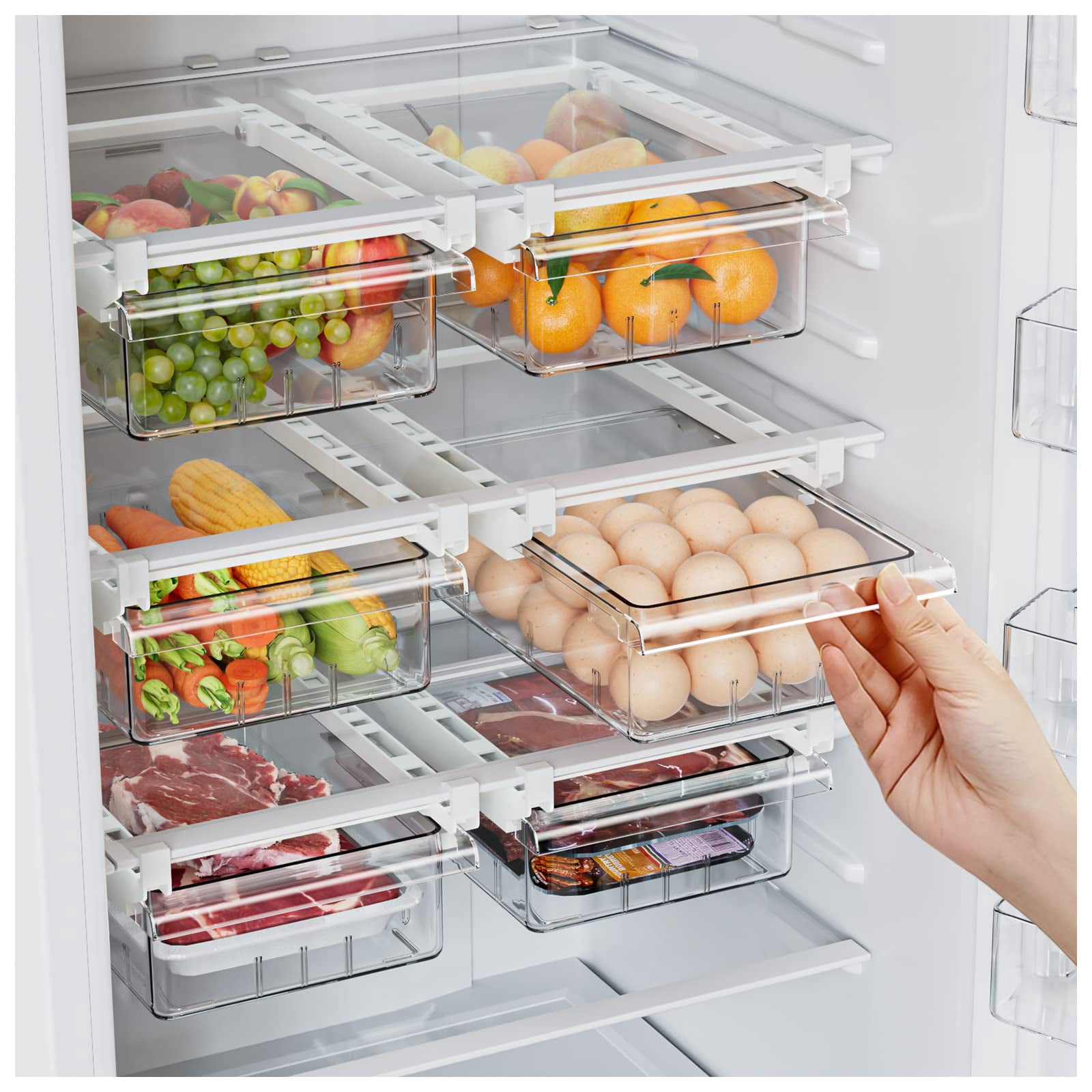 2 Pack Refrigerator Drawer Organizer  Pull Out Shelf Storage Transparent For Egg Fruit Vegetable Seafood Meat Fit All Fridge Shelves Under 0.6''