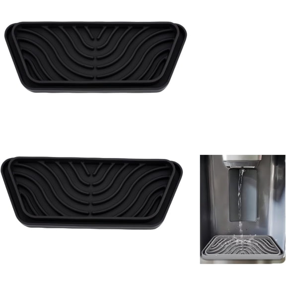 2 Pack Refrigerator Drip Tray, Cuttable Protector Fridge Drip Tray, Silicone Spills Water Drip Tray, Water Dispenser Pan Drip Tray for Whirlpool, GE, Samsung, Rectangular, Black