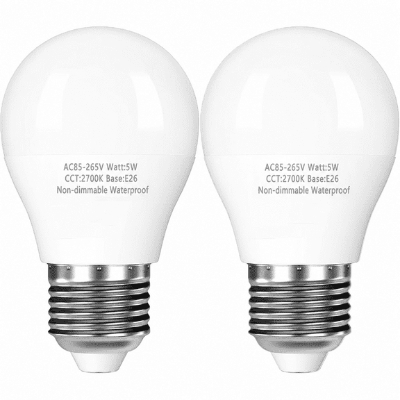 2-Pack Refrigerator Light Bulbs 40 Watt, 2700K Warm White, Waterproof A15 LED Bulbs with E26 Base, Appliance Light Bulbs for Refrigerator, Non-dimmable