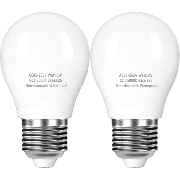 2-Pack Refrigerator Light Bulbs 40 Watt, 5000K Daylight White, Waterproof A15 LED Bulbs with E26 Base, Appliance Light Bulbs for Refrigerator, Non-dimmable