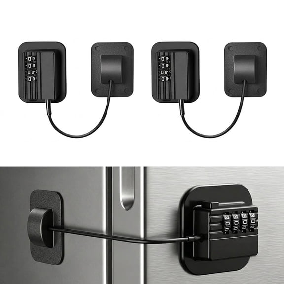 2 Pack Refrigerator Lock , Heavy Duty Combination Fridge Lock, for Fridge, Cabinets, Window, Drawers and Safety Cabinet Locks, Strong Non-Marking Adhesive No Drilling (Black)