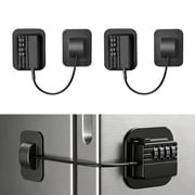 2 Pack Refrigerator Lock , Heavy Duty Combination Fridge Lock, for Fridge, Cabinets, Window, Drawers and Safety Cabinet Locks, Strong Non-Marking Adhesive No Drilling Black
