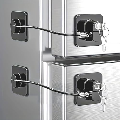 2 Pack Refrigerator Lock for Kids,Toddlers and Adults,Child Proof Fridge Door Lock with Keys for Kitchen Freezer,Air Oven Air Fryer,Cabinets and Drawers,Windows,Doors (B-Black-2 Pack)