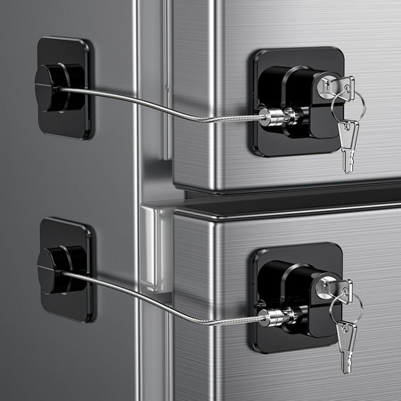 2 Pack Refrigerator Locks with Keys for Kids,Fridge Lock With Key,Self Adhesive Child & Baby Proofing Fridge Latch for Double Door,French Door,Cabinets and Drawers,Oven,Windows