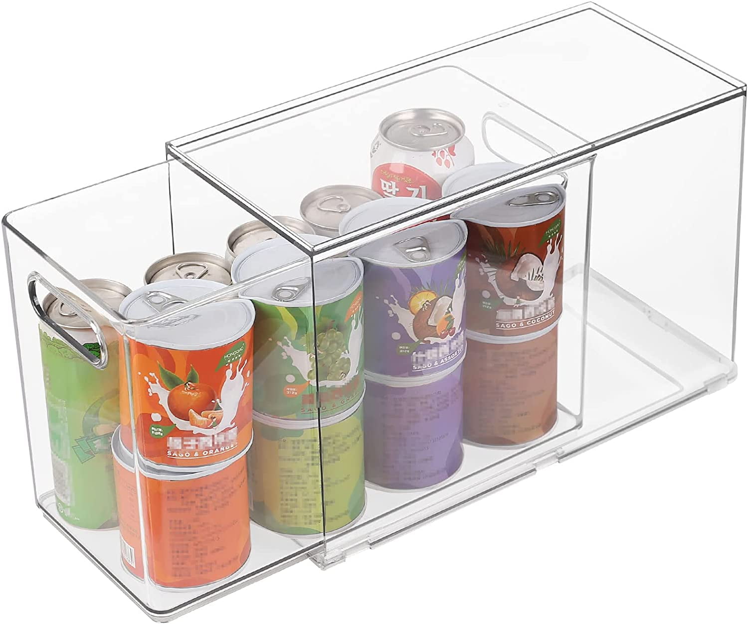 2 Pack Refrigerator Organizer Bins with Pull-out Drawer, Stackable Fridge Drawer Organizer Set with Handle, BPA-free Clear Storage Cases for Freezer, Cabinet, Kitchen, Pantry Organization