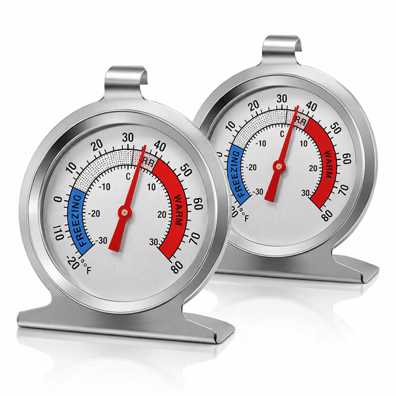 2 Pack Refrigerator Thermometer -30~30C/-20~80F,Classic Fridge Thermometer Large Dial with Red Indicator Thermometer for Freezer Refrigerator Cooler