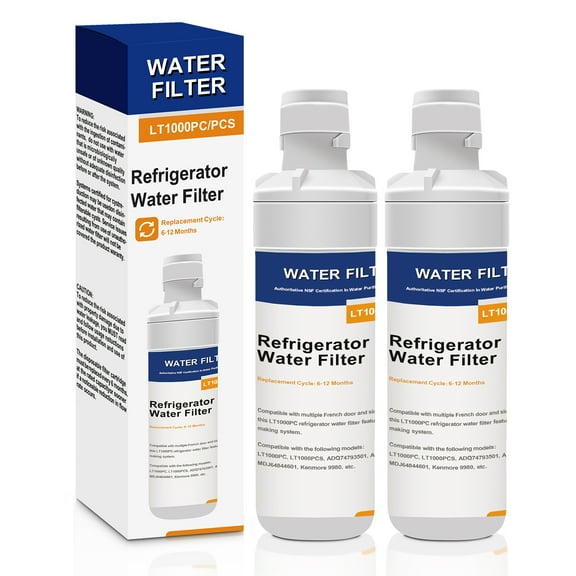 2 Pack Refrigerator Water Filter Replacement for LT1000PCS, LFXS26596S, LFXS28596S, LFXC22526S, ADQ74793501, ADQ74793502, ADQ747935, MDJ64844601, Reducing Chlorine in Fresh Air