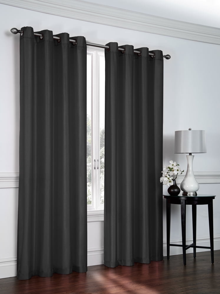 2 Pack: Regal Home Collections Ultra Luxurious Semi Sheer Shimmer Grommet Top Curtain Panels - Black