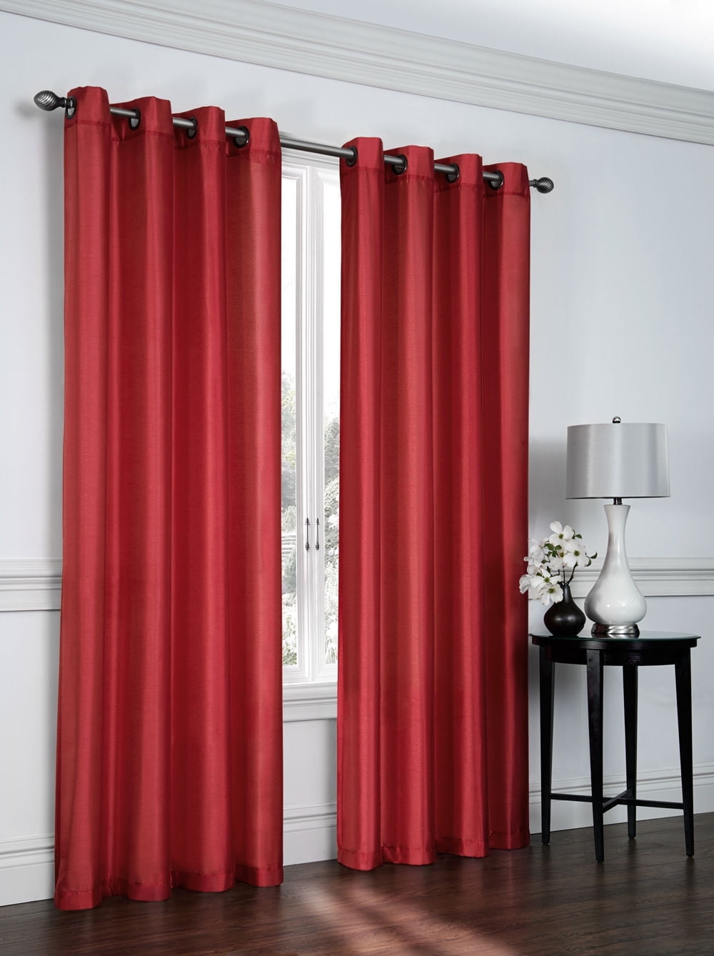 2 Pack: Regal Home Collections Ultra Luxurious Semi Sheer Shimmer Grommet Top Curtain Panels - Burgundy