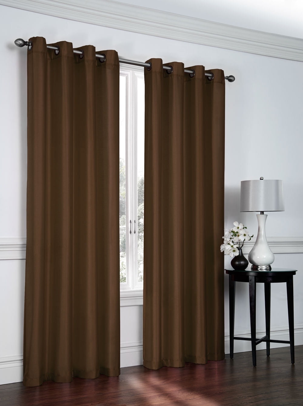 2 Pack: Regal Home Collections Ultra Luxurious Semi Sheer Shimmer Grommet Top Curtain Panels - Chocolate Brown
