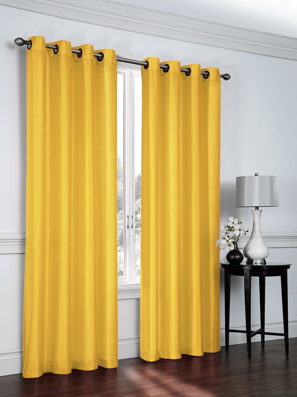 2 Pack: Regal Home Collections Ultra Luxurious Semi Sheer Shimmer Grommet Top Curtain Panels - Golden Yellow