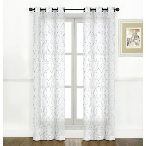 2 Pack: Regal Home Metallic Bryson Embroidery Grommet Curtains - Grey