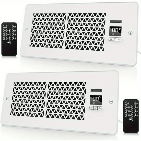 2-Pack Register Booster Fan for 4x10in Vents, 10-Speed Quiet Airflow Booster with Remote & Thermostat – Enhances AC/Heating Cooling, White Vent Fan for Floor/Wall