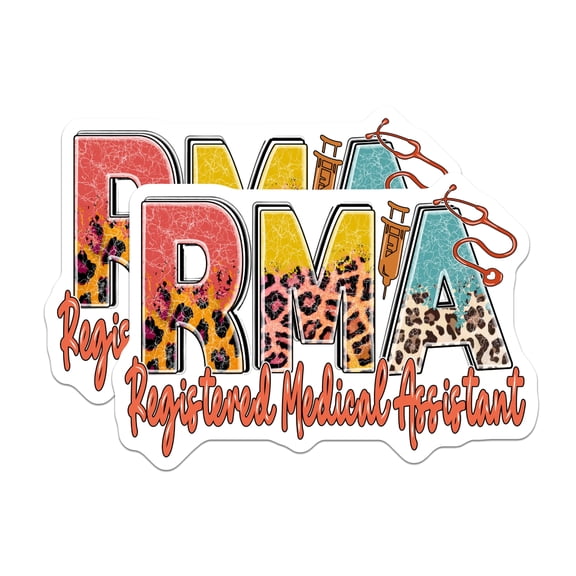 (2 Pack) Registered Medical Assistant Stickers - RMA Nurse Decal - Healthcare Worker Sticker - 5" On Longest Side - Sticks to Smooth Flat Surfaces - Made in USA - BMCS18049