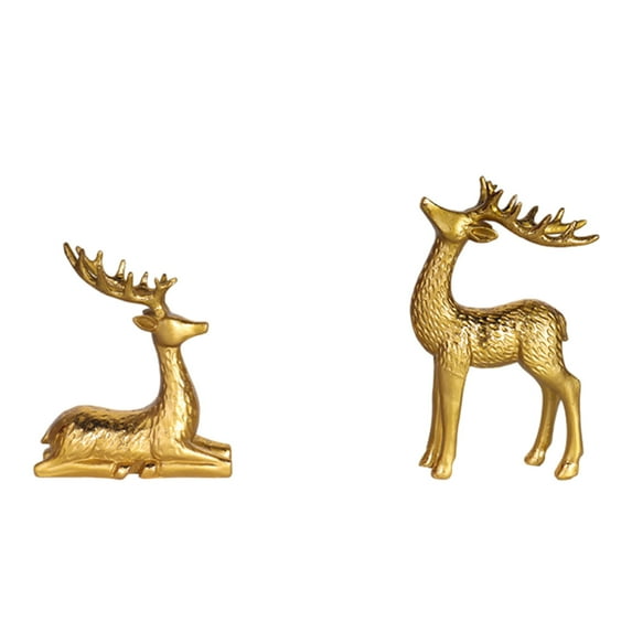 2-Pack Reindeer Statues for Christmas Decor, Resin Elk Figurines Set with Sitting & Standing Poses, Mini Deer Sculpture for Xmas Tabletop, Home, Office, and Holiday Party Decoration Ornament