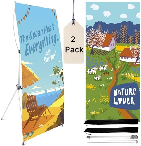 2 Pack Reinforced Block Foldable X Banner Stand, Adjustable Tripod ...