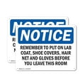 thumbnail image 1 of (2 Pack) Remember To Put On Lab Coat Shoe Covers OSHA Notice Sign 14 Inch X 10 Inch Indoor / Outdoor Rust-Free Aluminum Metal Signs for Workplace, Workshop, and Construction Site, Made, 1 of 8