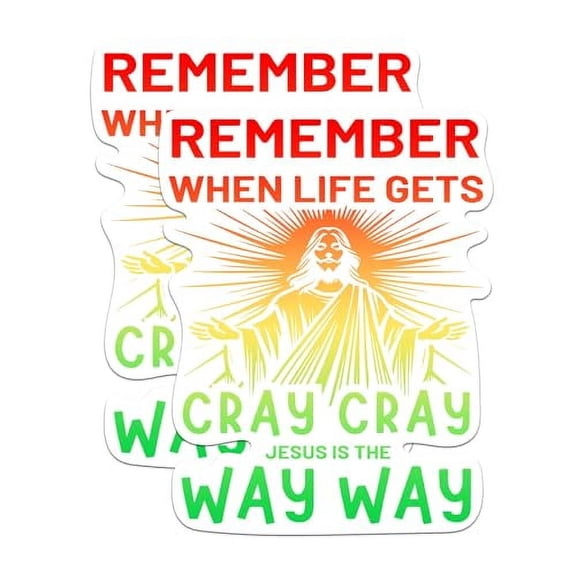 (2 Pack) Remember When Life Gets Cray Cray Jesus is The Way Way Stickers - Funny Jesus - 5 Inches On Longest Side - Premium Vinyl - for Cars, Trucks, Skateboards, Laptops - Made in USA - BMCS1079