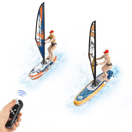 2 Pack Remote Control Sailboat Set for Kids, Waterproof RC Boat with Lights for Pools Lake, Electric Racing Boat for Adults Outdoor Water Toys