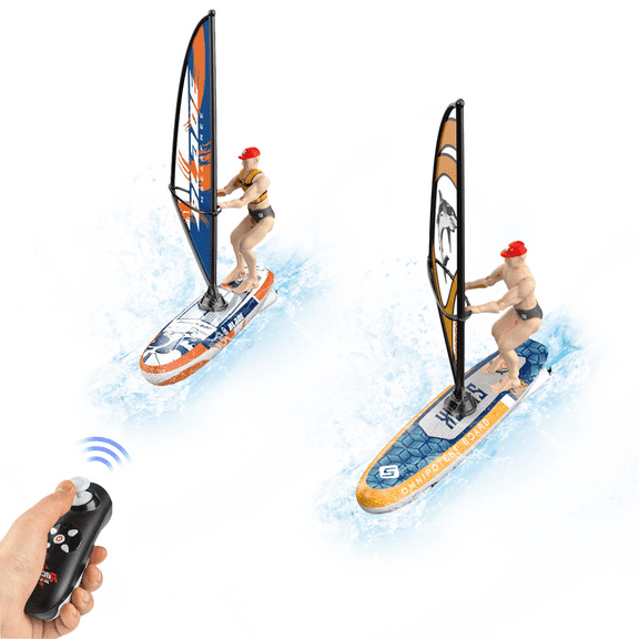 2 Pack Remote Control Sailboat Set for Kids, Waterproof RC Boat with Lights for Pools Lake, Electric Racing Boat for Adults Outdoor Water Toys
