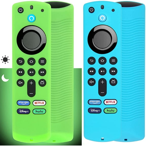 [2 Pack] Remote Cover Compatible with Firestick 4K / 4K Max Alexa Voice Remote (3rd Gen), Silicone Case with Lanyard (Green Glow & Turquoise Not Glow)