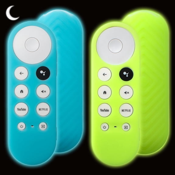 2 Pack Remote Cover Compatible with 2020 Chromecast with Google TV Voice Remote, Anti Slip Silicone Case Cover (Glow Green + Glow Blue)